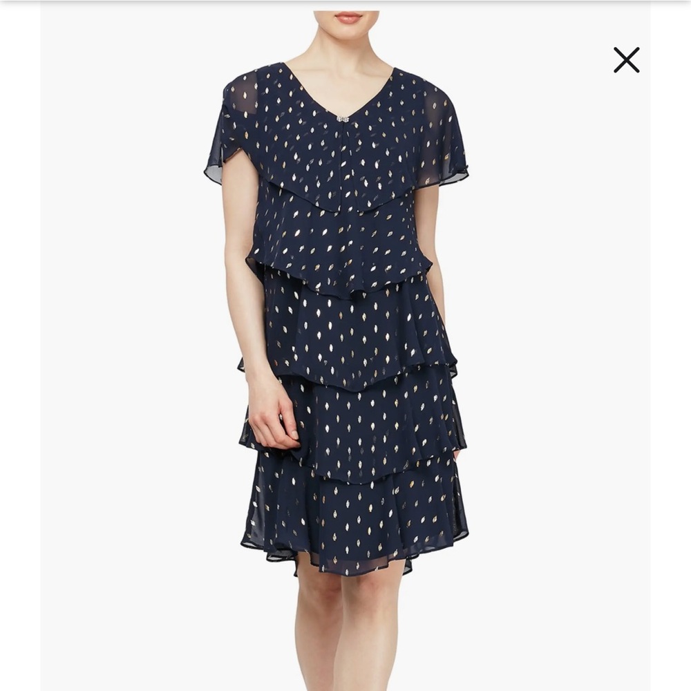 SLNY Navy Dress with Gold & Silver Accents